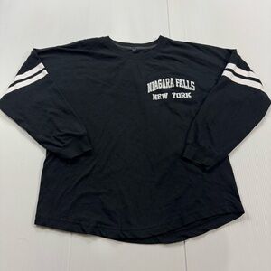 K22. Women's Black Long Sleeve Tee with Niagara Falls Print (M)